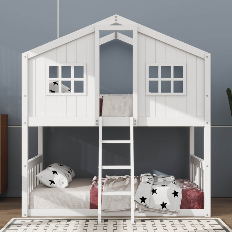 Posell Kids Twin Over Twin Bunk Bed, White