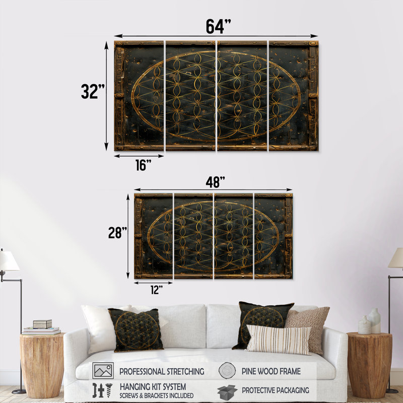 Ensemble d'art mural géométrique 4 pièces Provenant, H 28 po x l 48 po