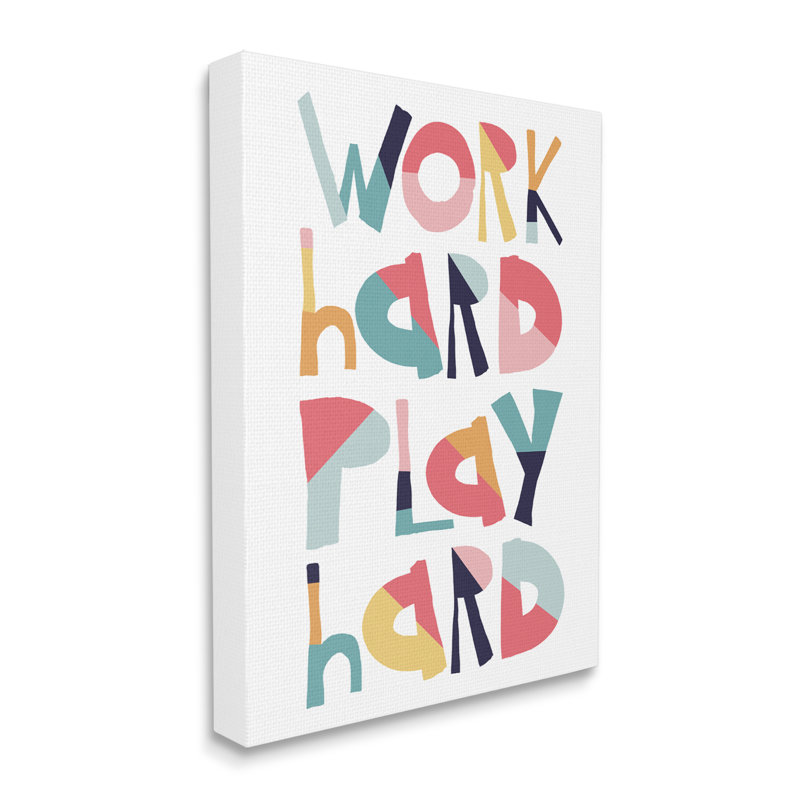 Work Work Play Hard Expression, motif géométrique, typographie, ferme rustique surdimensionnée, estampe numérique, art texturé par Jennifer Mccully