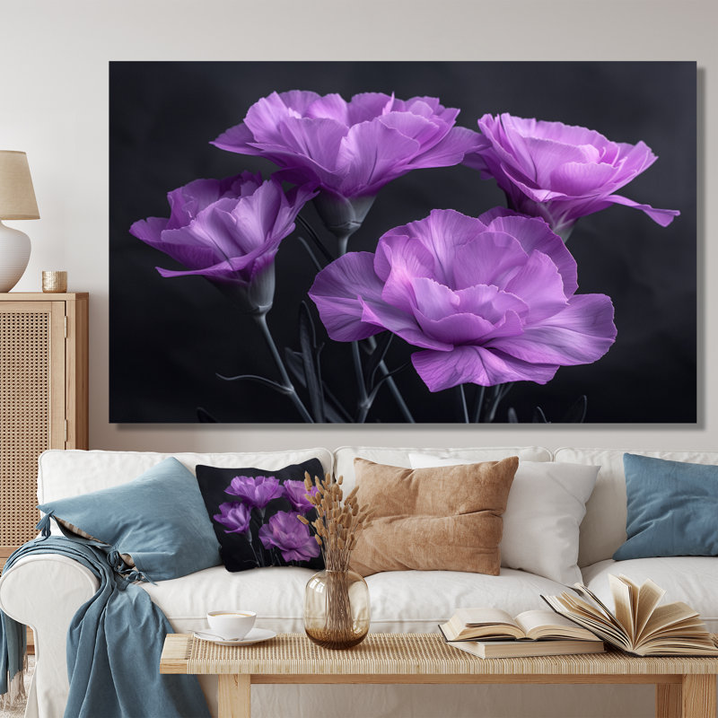 Mauve et gris, œillets, harmonie - œillets, art mural, Toile tendue, H 12 po x l 20 po