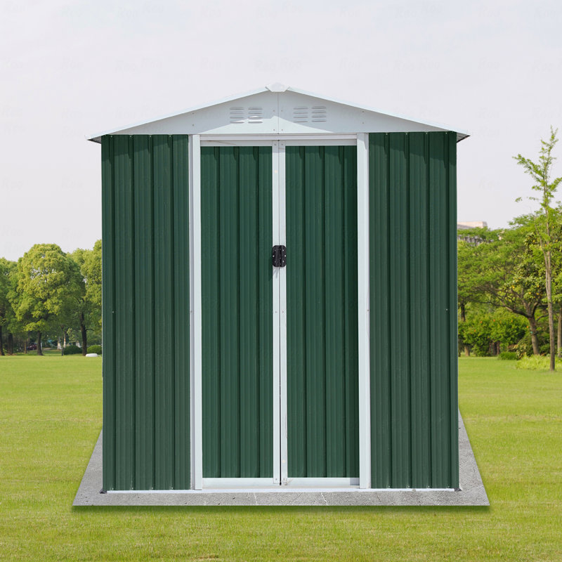 6Ftx4ft Apex Roof Green Outdoor Tool Storage House Garden Shed With Aluminum Alloy Frame And Sliding Door, Green