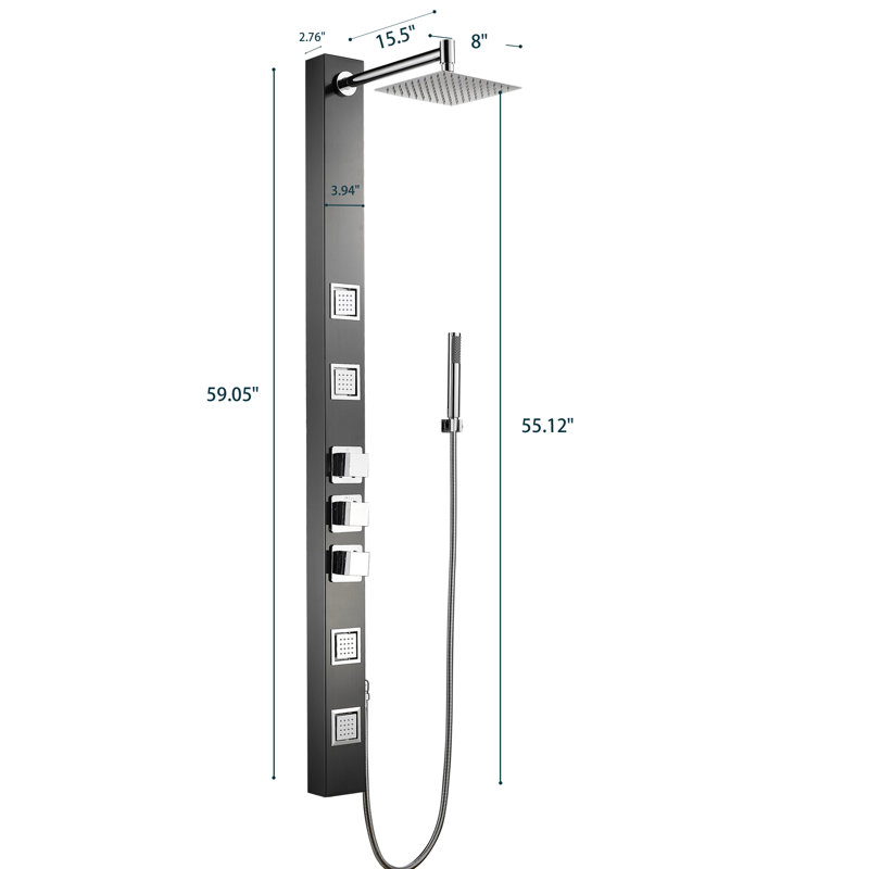 59'' Shower Panel with Adjustable Shower Head, Black
