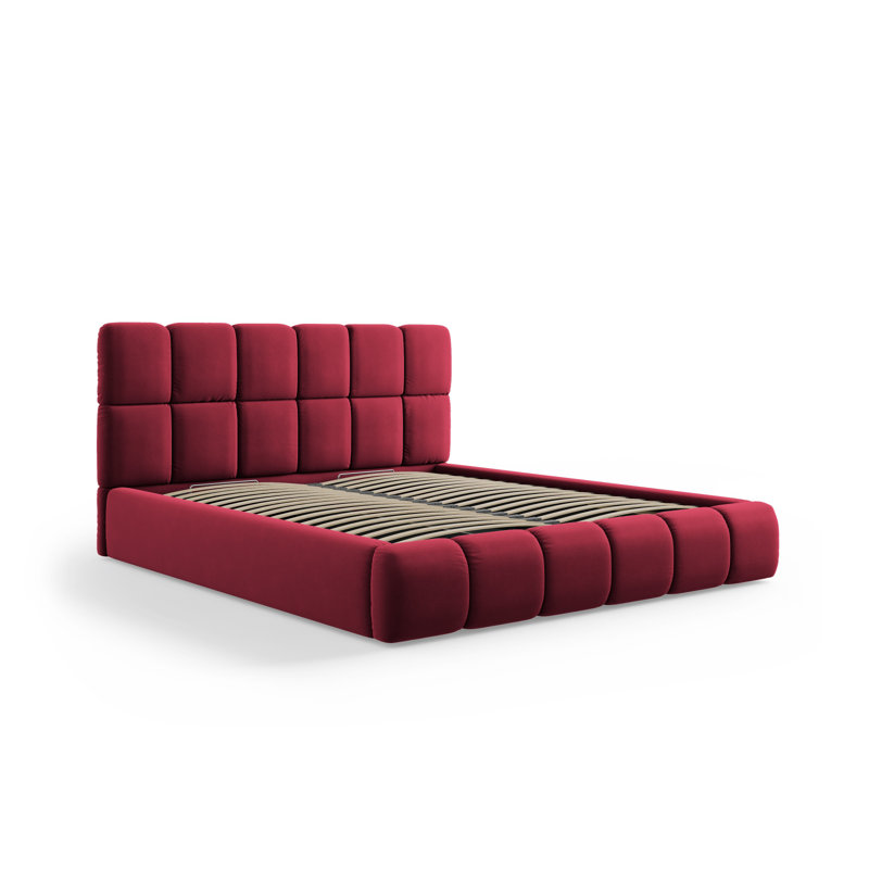 Nehimiah Upholstered Bed, Red, European Kingsize (160 x 200 cm)
