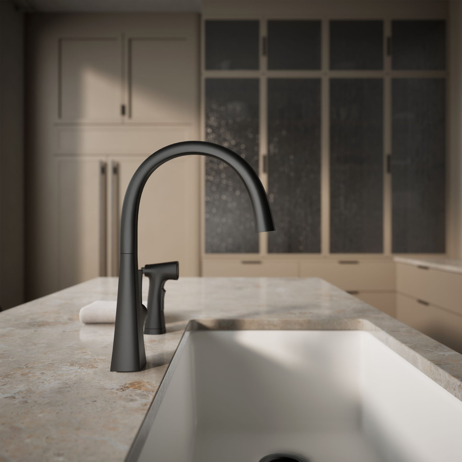 Graze Swing Spout Faucet with Sidespray, Matte Black