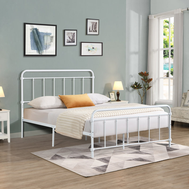 Lit plateforme double en métal Justine, Double, Blanc