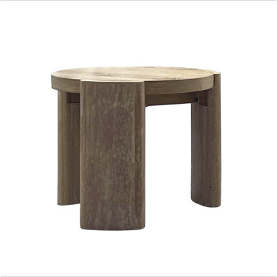 Table de bout ronde avec structure en bois d'hévéa