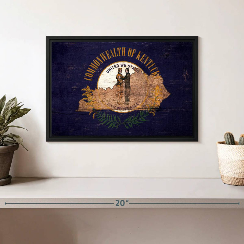 State Map Over Kentucky Flag, Floating Frame Black, 13" X 9"