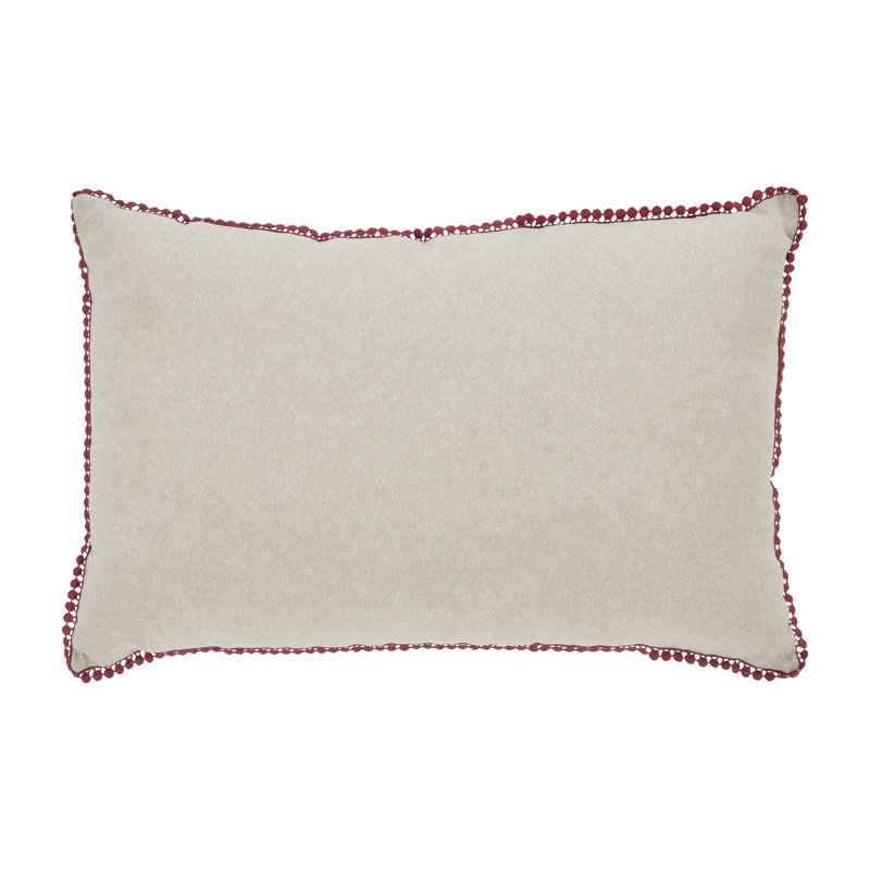 Merry Christmas Charcoal and Red Cotton Embroidered Throw Pillow