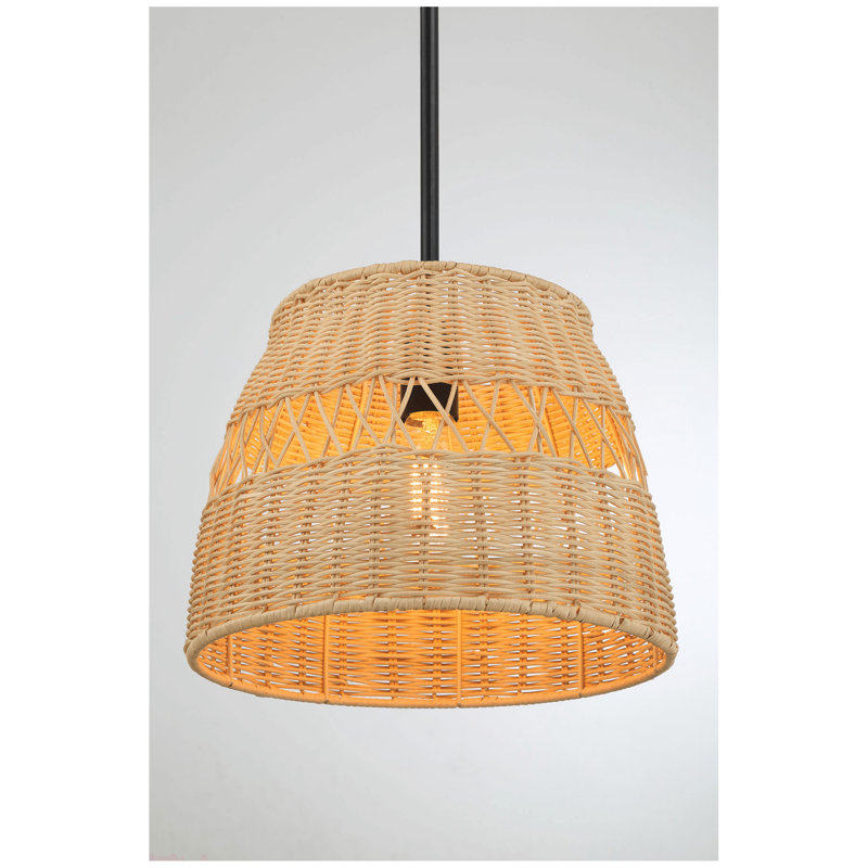 Luminaire suspendu Essence avec lumières en rotin et finition en métal noir