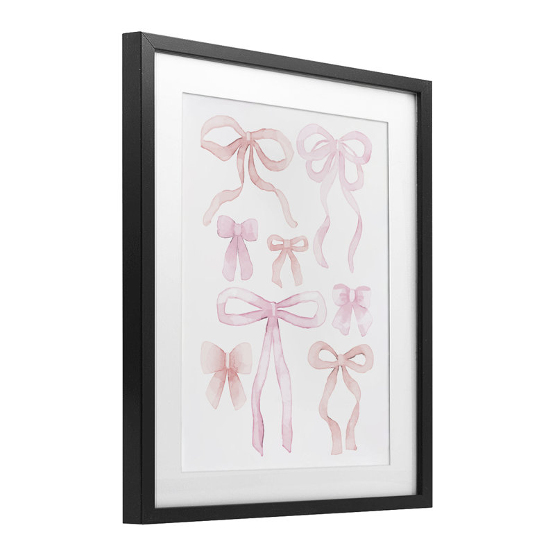 «Feminine Chic Bows», reproduction encadrée sous verre, conception de Kim Allen, Cadre noir minuit, H 16 po x l 13 po