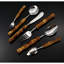 Ensemble de couverts 24 pièces en acier inoxydable avec poignée en bambou naturel - couteau à steak, fourchette et cuillère pour la salle à manger, le dessert et la soupe