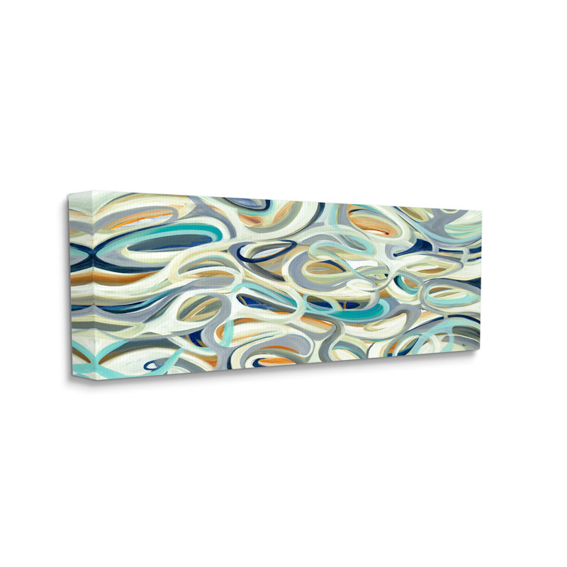 Mouvement de couches de courbes de tons nautiques - Peinture, H 10 po x l 24 po, Toile tendue