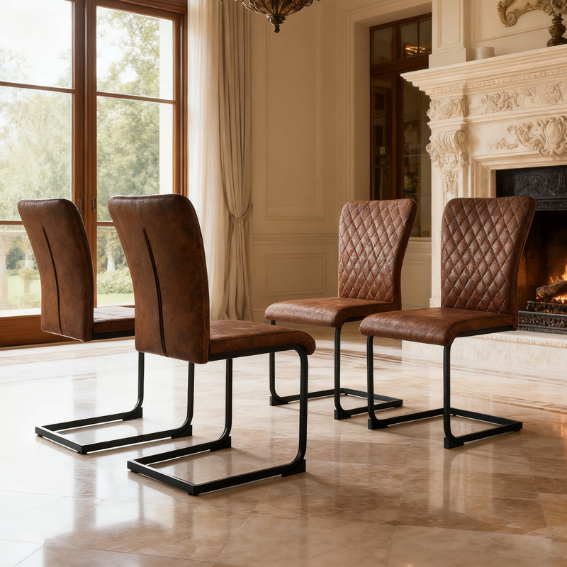 Modern Upholstered Armless Dining Chair, Brown Suede