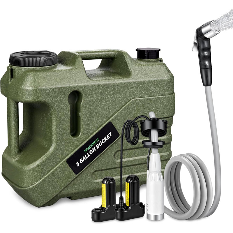 Douche portable pour camping avec cruche d'eau de 5 gallons, douche de camping rechargeable, contenants d'eau pour laver les fruits et légumes, conception intégrée pour l'extérieur, randonnée, 2 piles