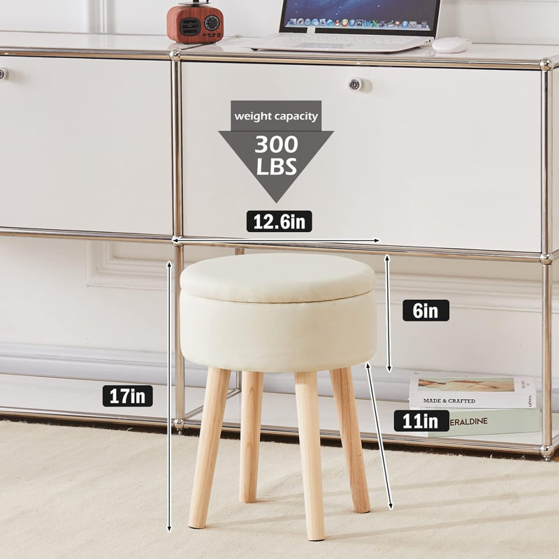Storage Wood Accent Stool, White