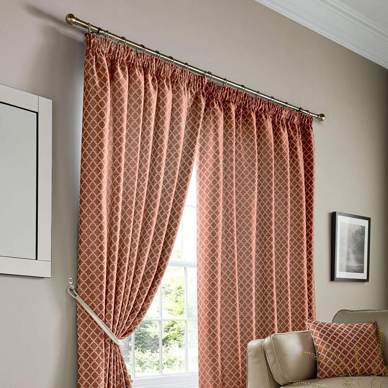 Dareece Cotswold Pencil Pleat Lined Curtains, Width 116 x Drop 137 cm, Orange
