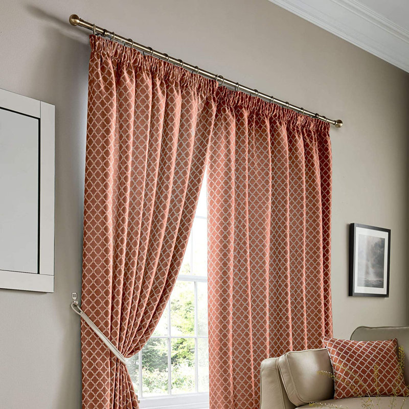 Dareece Cotswold Pencil Pleat Lined Curtains, Width 116 x Drop 182 cm, Orange