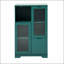 Armoire en bois avec 2 portes en verre et 2 espaces de rangement, salle de bain de salon bleue-447919475