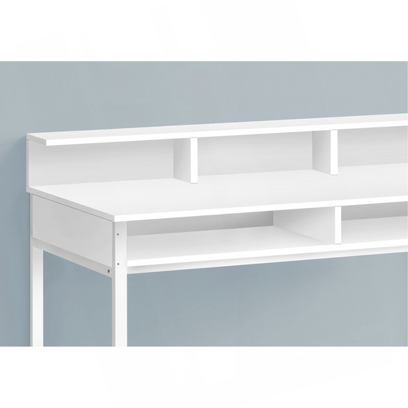 Fex Computer Office Standing Desk, 47 Inch Wood, Shelves, Metal, White
