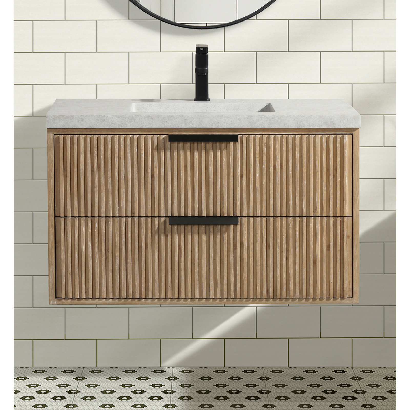 Anelie 36'' Single Bathroom Vanity, Weathered Fir, Matte Black