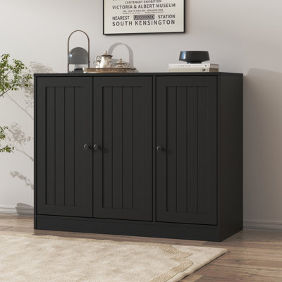 Buffet avec 3 portes, armoire de rangement pour la cuisine avec tablette réglable, armoires de bar pour le salon, entrée, noir