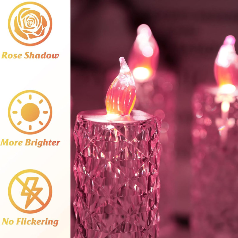 Rose Shadow LED Flameless Candles, 6PCS Romantic Battery Operated Candles Led Pillar Candles for Valentines Romantic Propose Anniversary Wedding Decorations