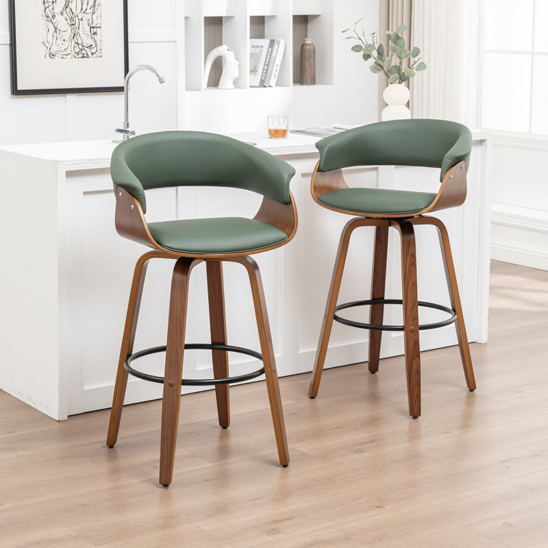 Tabourets pivotants Mid-Century rembourrés en similicuir Devlin, Tabouret de comptoir (siège d'une hauteur de 25 p, Vert