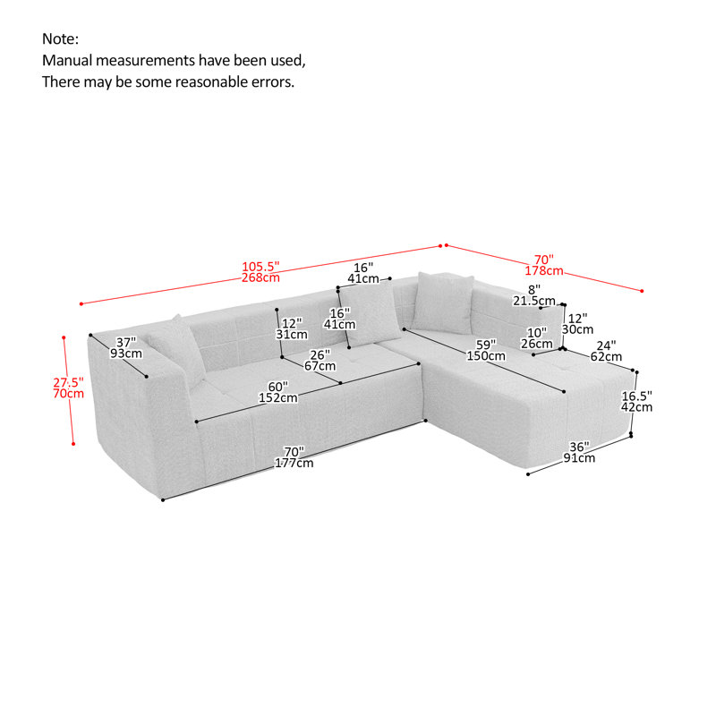 105.5'' Minimalist Modular Sectional Sofa With Chaise For Versatile Living Spaces, Beige Polyester
