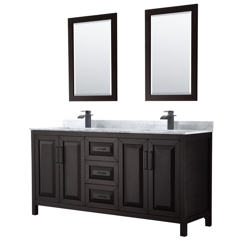 Daria 72'' W Double Vanity, Carrara Cultured Marble, Dark Espresso, Matte Black
