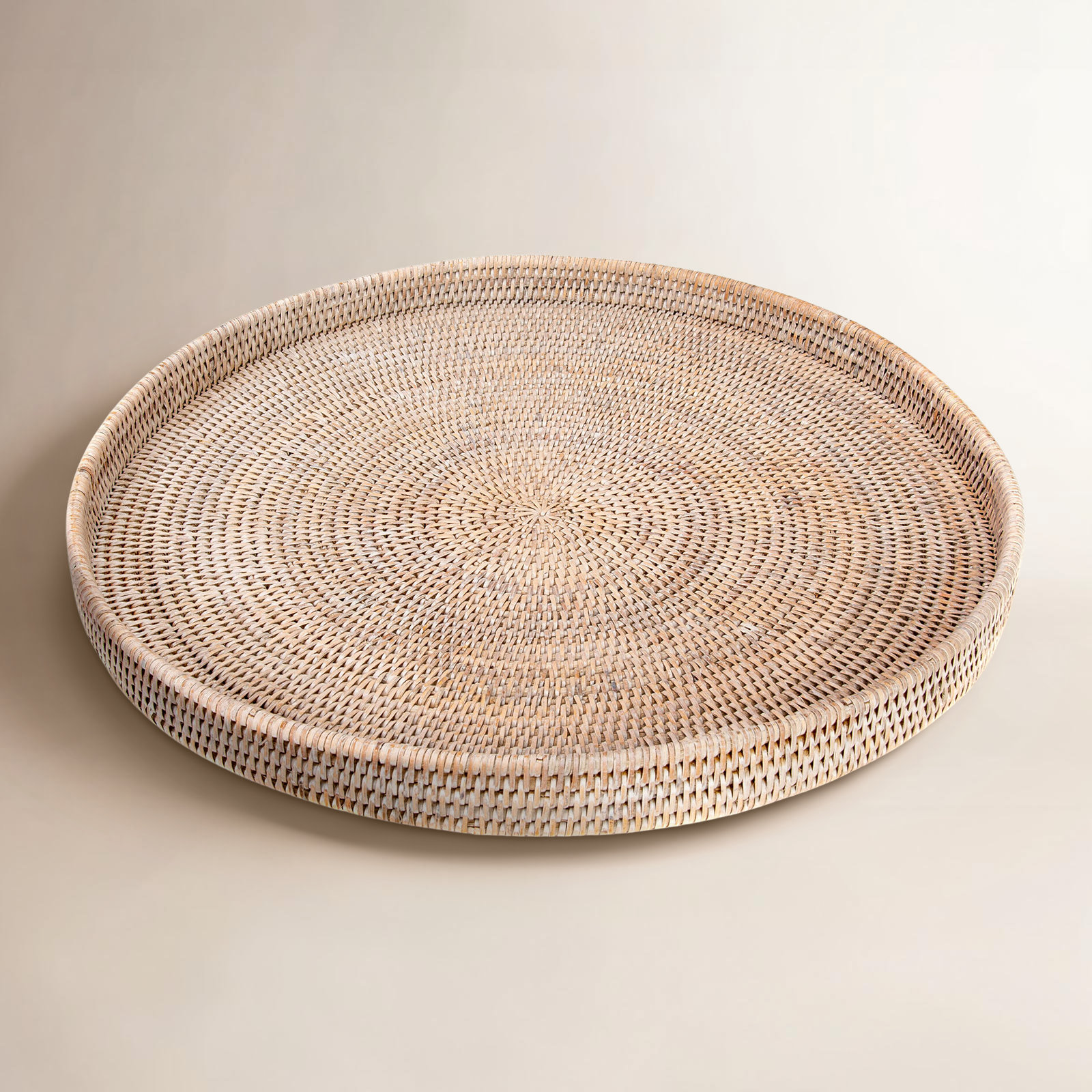 Wicker Decorative Tray, 1" H x 16" W x 16" D, White Wash, No Bundle