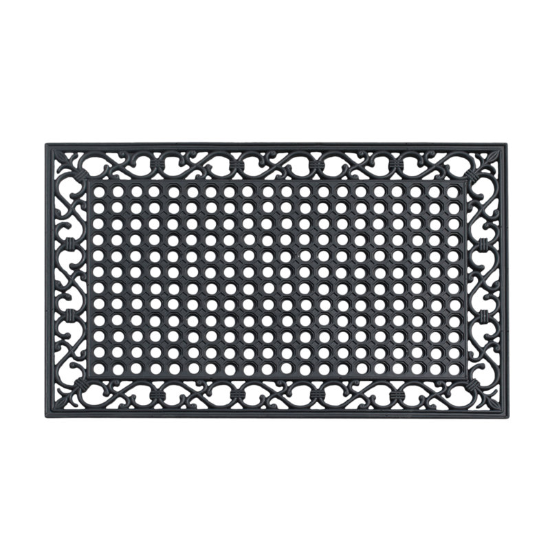 Tapis en caoutchouc naturel noir géométrique Albertina, 24 po x 36 po, idéal pour l'entrée extérieure
