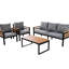 4 patios avec bois, coussin amovible et table basse - fonctionnelle et relaxante, table d'extérieur grise, idéale pour les espaces