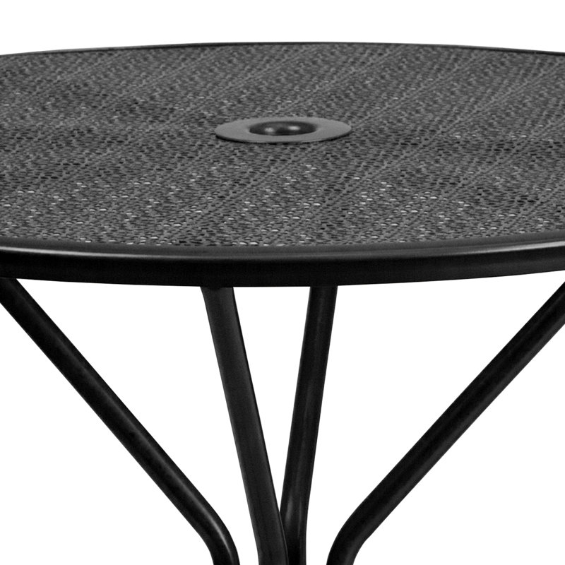 Chanea 35.25" Round Indoor-Outdoor Steel Patio Table-Umbrella Hole-Restaurant Seating
