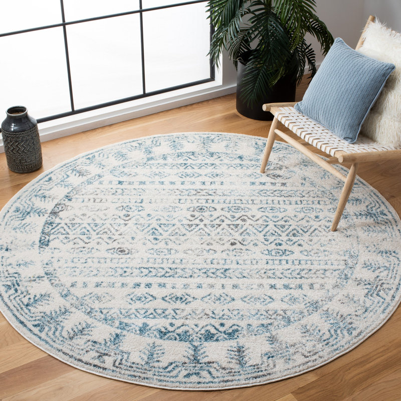 Ivoire sud-ouest/Tapis décoratif sarcelle, Rond 6 pi 7 po