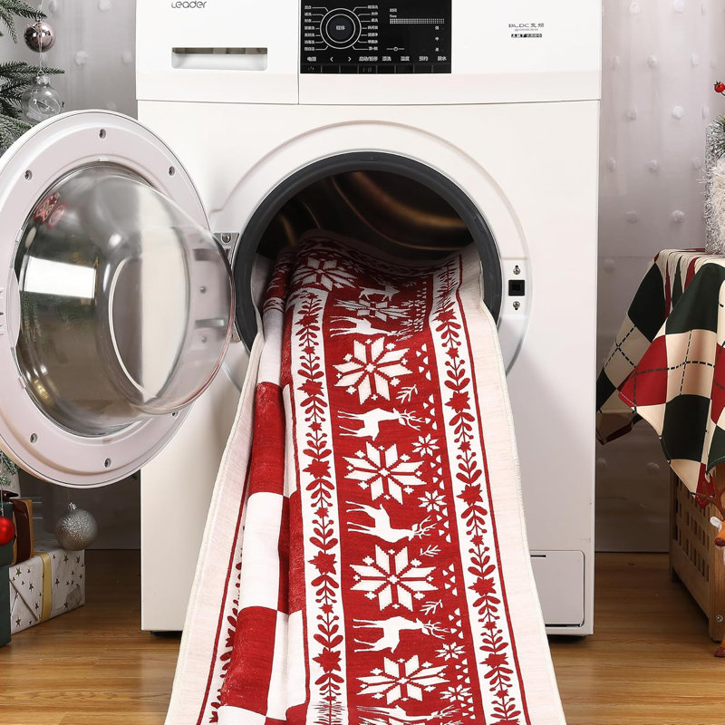 Tapis rouge, tapis à carreaux lavable pour décorations de Noël, tapis antidérapant doux pour la cuisine, vestibule