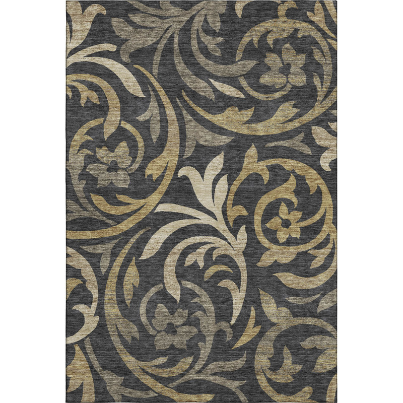 Premium Machine Washable Prisco Black Rug, Rectangle 3' x 5'