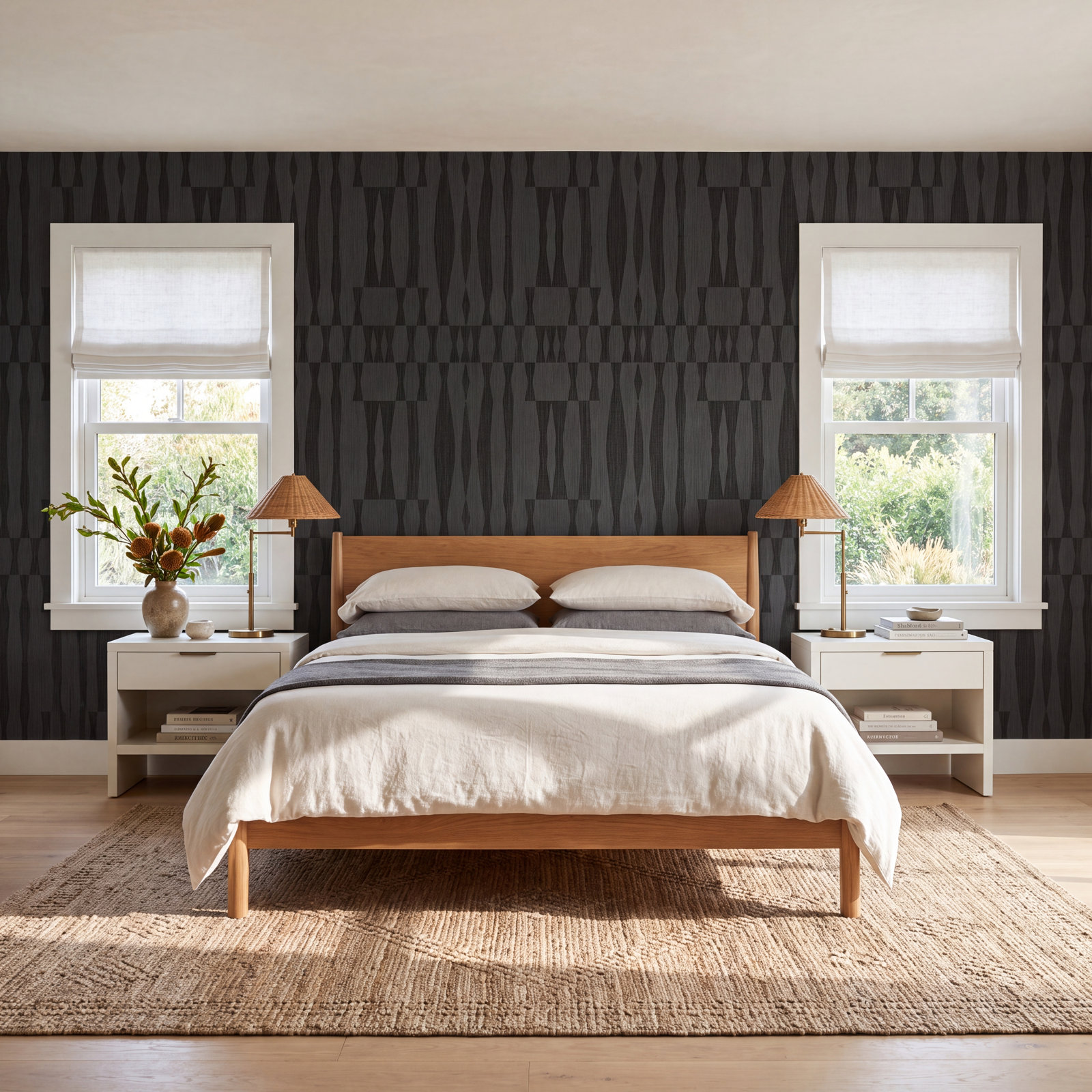Faux Grasscloth Geo Peel and Stick Wallpaper, Carbon