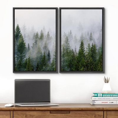 «Morning Mist Green Pine Tree Forest Nature Landscape», impression sur toile, 2 pièces