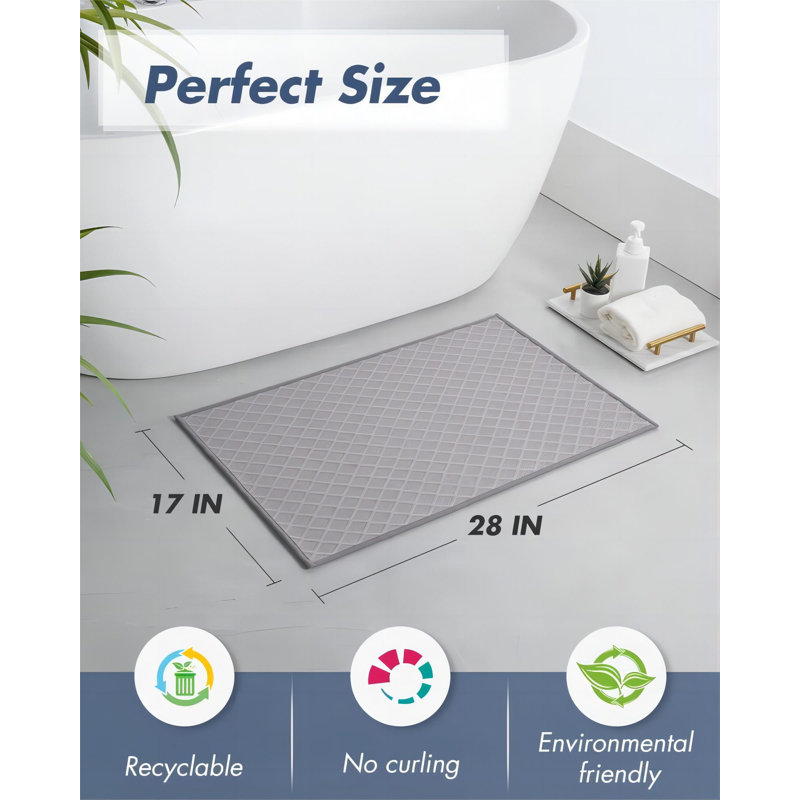 Ultra Thin Bathroom Rugs, Rubber Backed Bath Mats For Bathroom Non Slip, Absorbent Bathroom Mat For Floor, Shower, Sink (Grey)