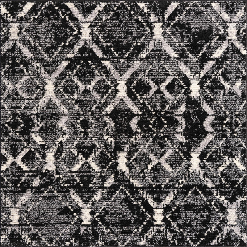 Tapis noir à motif géométrique Tucson, Carré 4 pi
