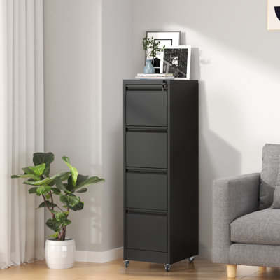 4 Drawer Metal Locking Vertical File Cabinet on Wheels – Heavy-Duty Lockable Cabinet for Home & Office 17.71"D*15.16"W*52.28"H, by Latitude Run