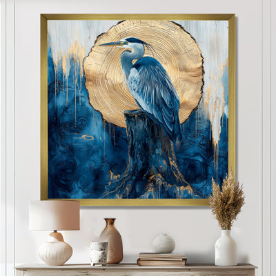 Azante Heron In Golden Moon Chinese Ink Landscape - Heron Canvas Wall Art