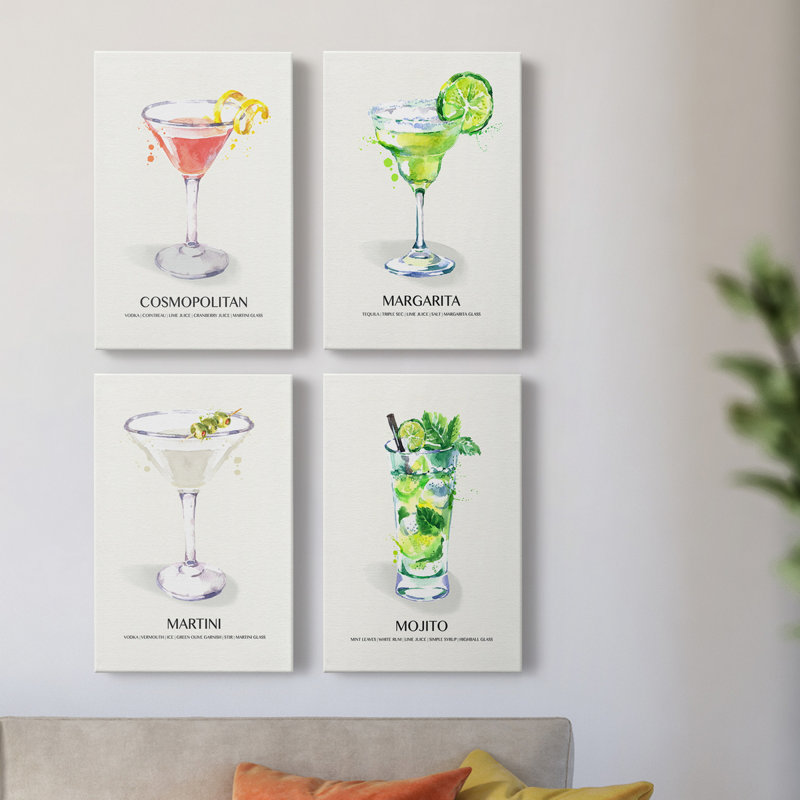 Cosmopolitan - ensemble de 4 peintures sur toile tendue, H 12 po x l 32 po x P 1 po