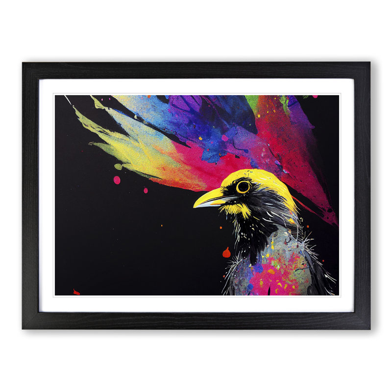 Desirable Crow Bird Abstract - Single Picture Frame Painting, Black, 46cm H x 64cm W x 2cm D