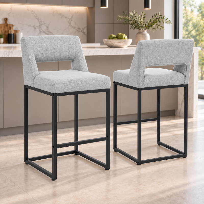 Counter Stool with Steel Frame, Light Grey-Fabric