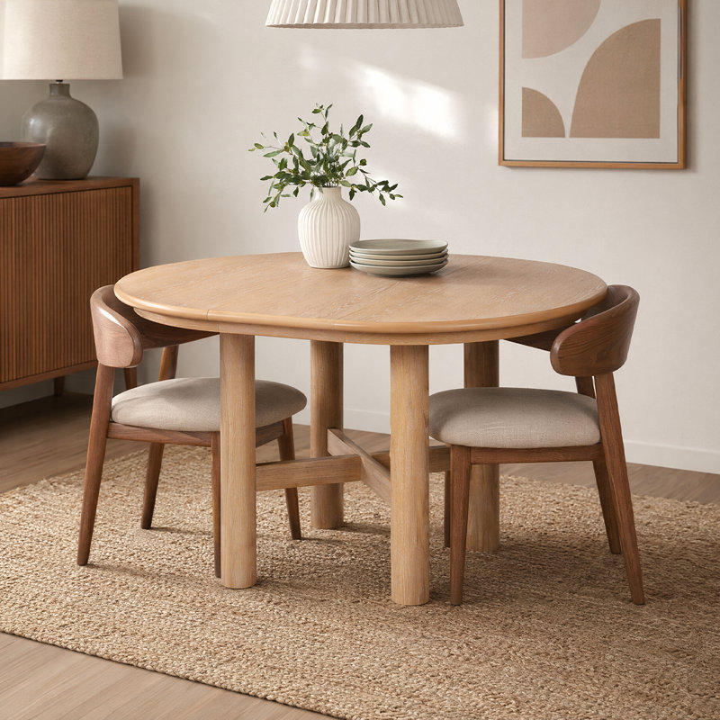 Table de salle à manger extensible Farmhouse - Table ovale de 47 à 63 po avec finition grain de bois naturel, Natural