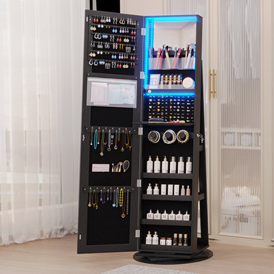 Armoire à bijoux pivotante à 360 ° avec miroir pleine longueur