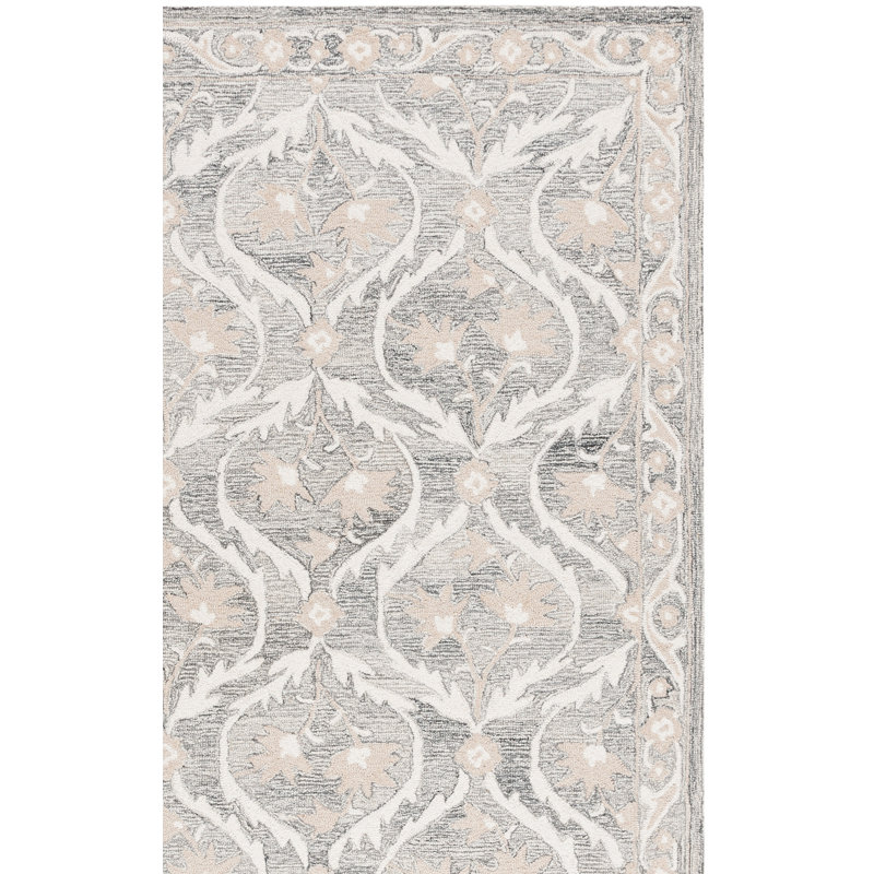 Tapis gris / ivoire en laine et coton touffeté Tyrona, Tapis de couloir 2 pi 3 po x 8 pi