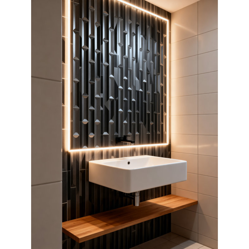 Carrelage mural de cuisine et de salle de bain à rebord biseauté inversé en verre de qualité diamant 2 po x 8 po Secret Dimensions