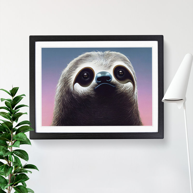 An Adorable Sloth - Single Picture Frame Print, Brown, 46cm H x 64cm W x 2cm D